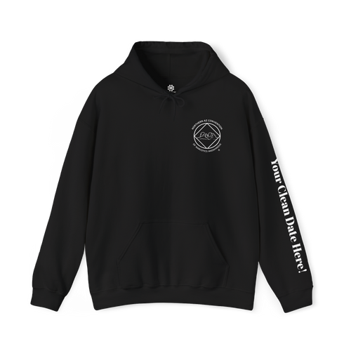 A black hoodie with the Northern Arizona Convention of Narcotics Anonymous (NACONA) 5 logo on the front and 'A New Way of Life' with customers personal clean date on the left sleeve 
