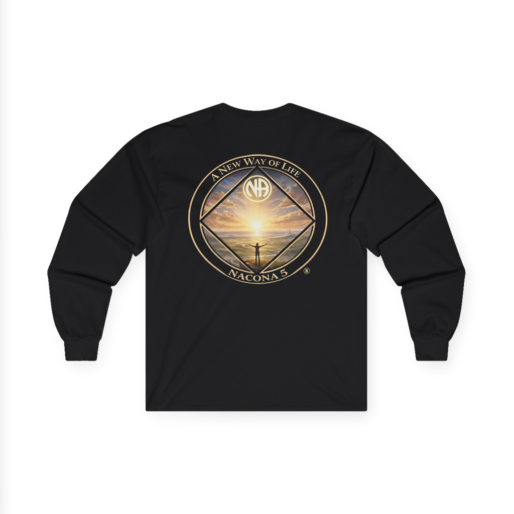 Black long sleeve shirt with the Northern Arizona Convention of Narcotics Anonymous (NACONA) 5 logo on the back 