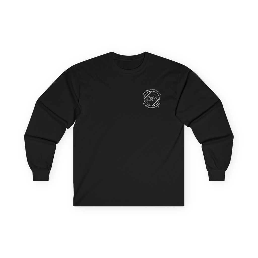 Black long sleeve shirt with the Northern Arizona Convention of Narcotics Anonymous (NACONA) 5 logo on the front left