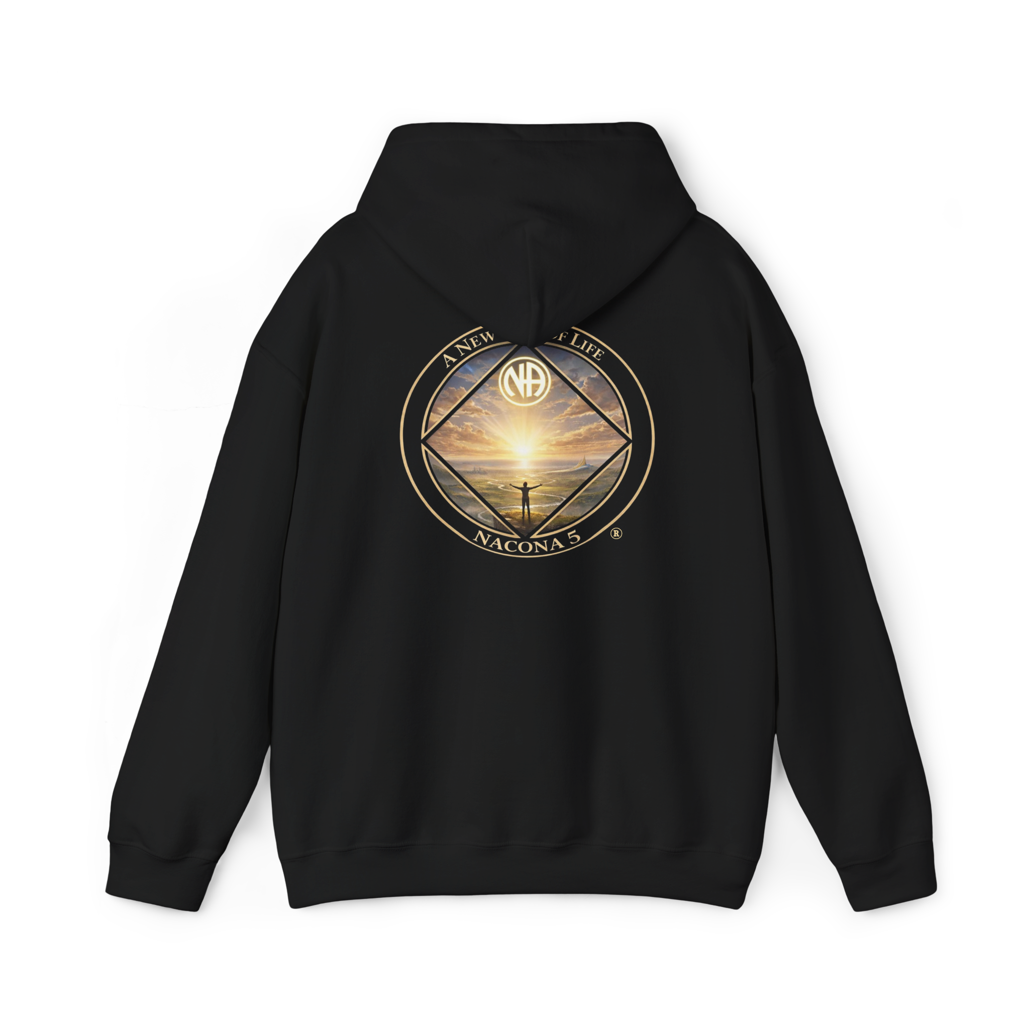 Black pull over hoodie with the Northern Arizona Convention of Narcotics Anonymous (NACONA) 5 logo on the back
