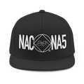 Black 6 panel snap back cap with the Northern Arizona Convention of Narcotics Anonymous (NACONA) 5 logo and lettering across the front