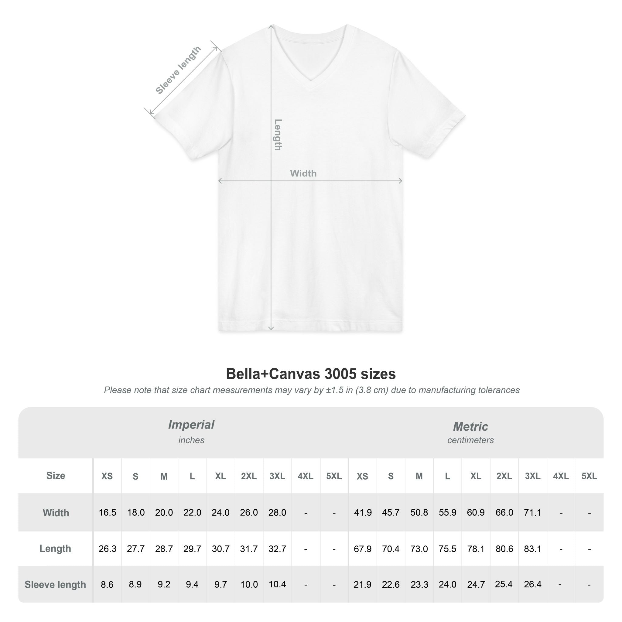 Size Chart for Bella Canvas 3005 womens vnecks for Northern Arizona Convention of Narcotics Anonymous NACONA 5